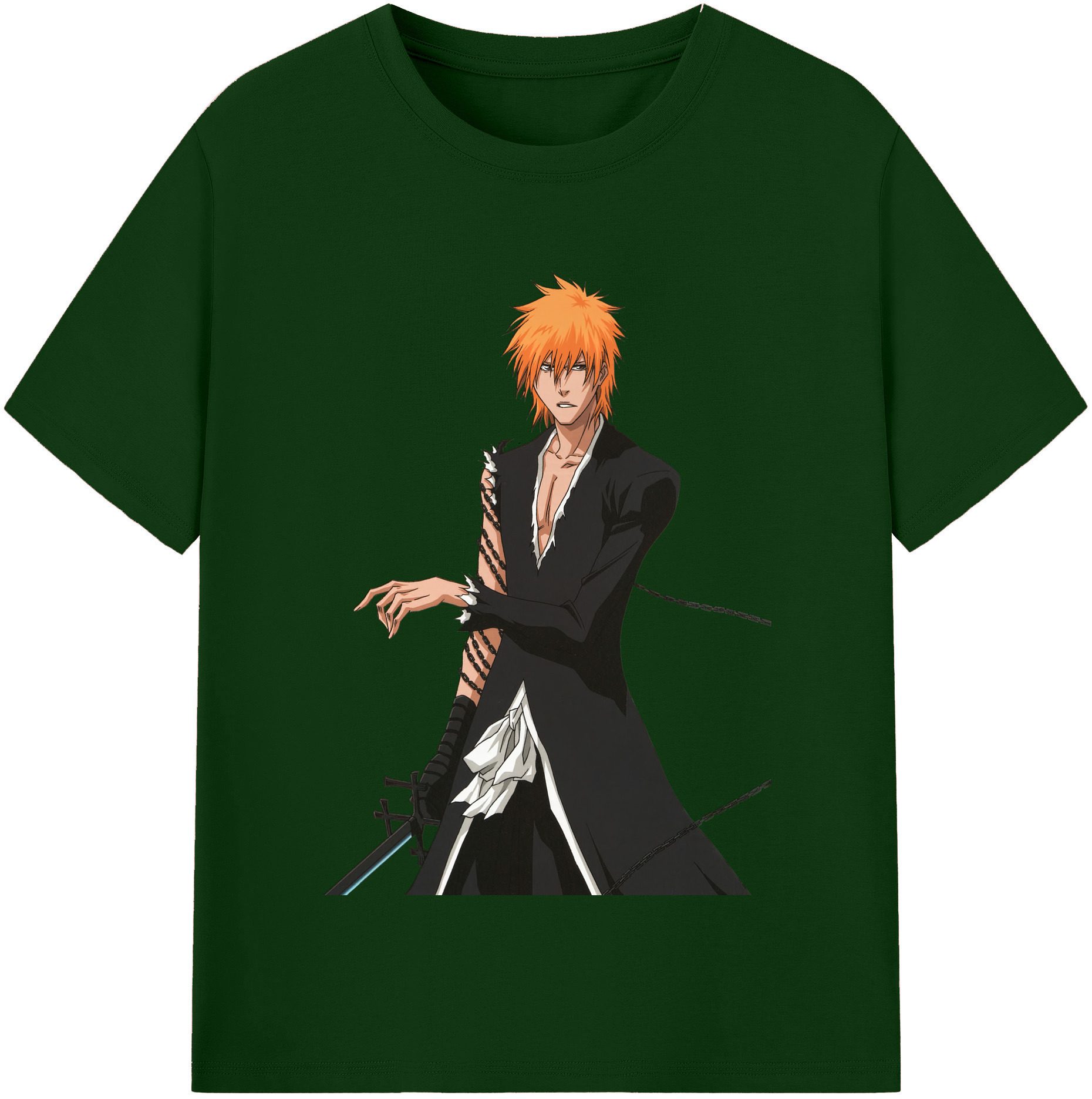 （画像用） ブリーチ 黒崎一護（くろさき いちご）BLEACH Kurosaki Ichigo 綿100％半袖Tシャツ（フロントプリント）